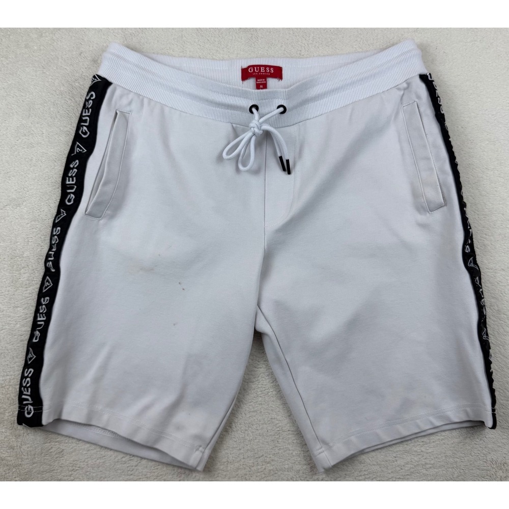 Guess Los Angeles Mens White Logo‎ Side Stripe Sweat Shorts Size M